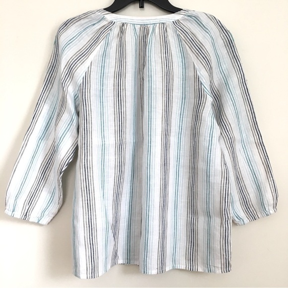 J. Jill 100% linen embroidered floral V-neck Long Sleeve Striped Blouse - Picture 3 of 16